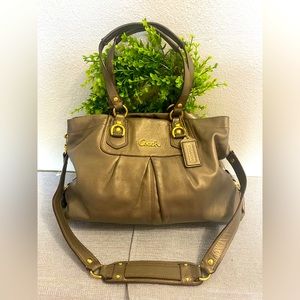 Coach metallic leather carry all satchel handbag